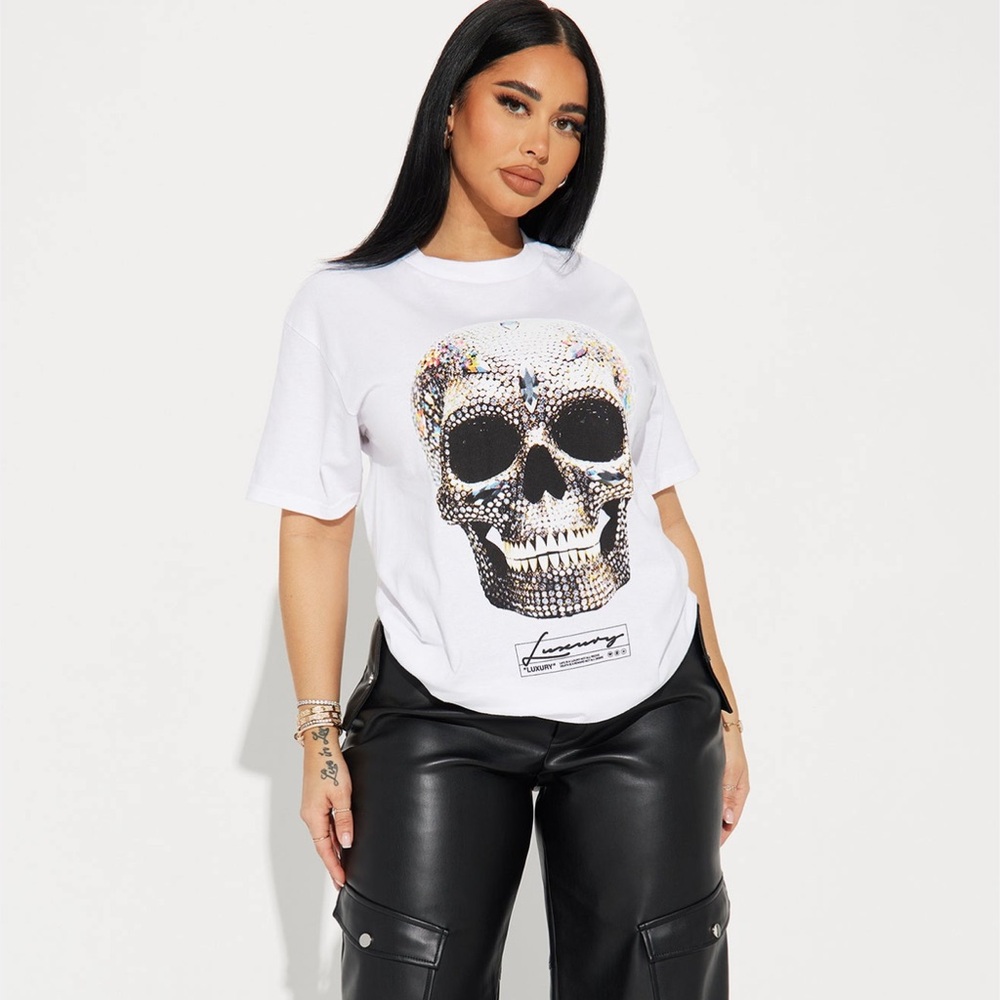 White T-Shirt with Skull Graphic